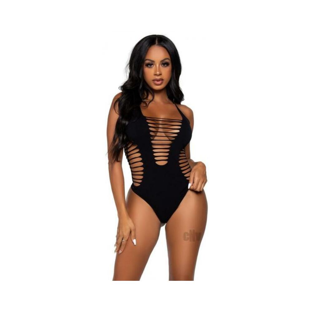 Seamless Shred Thong Bodysuit Os Blk