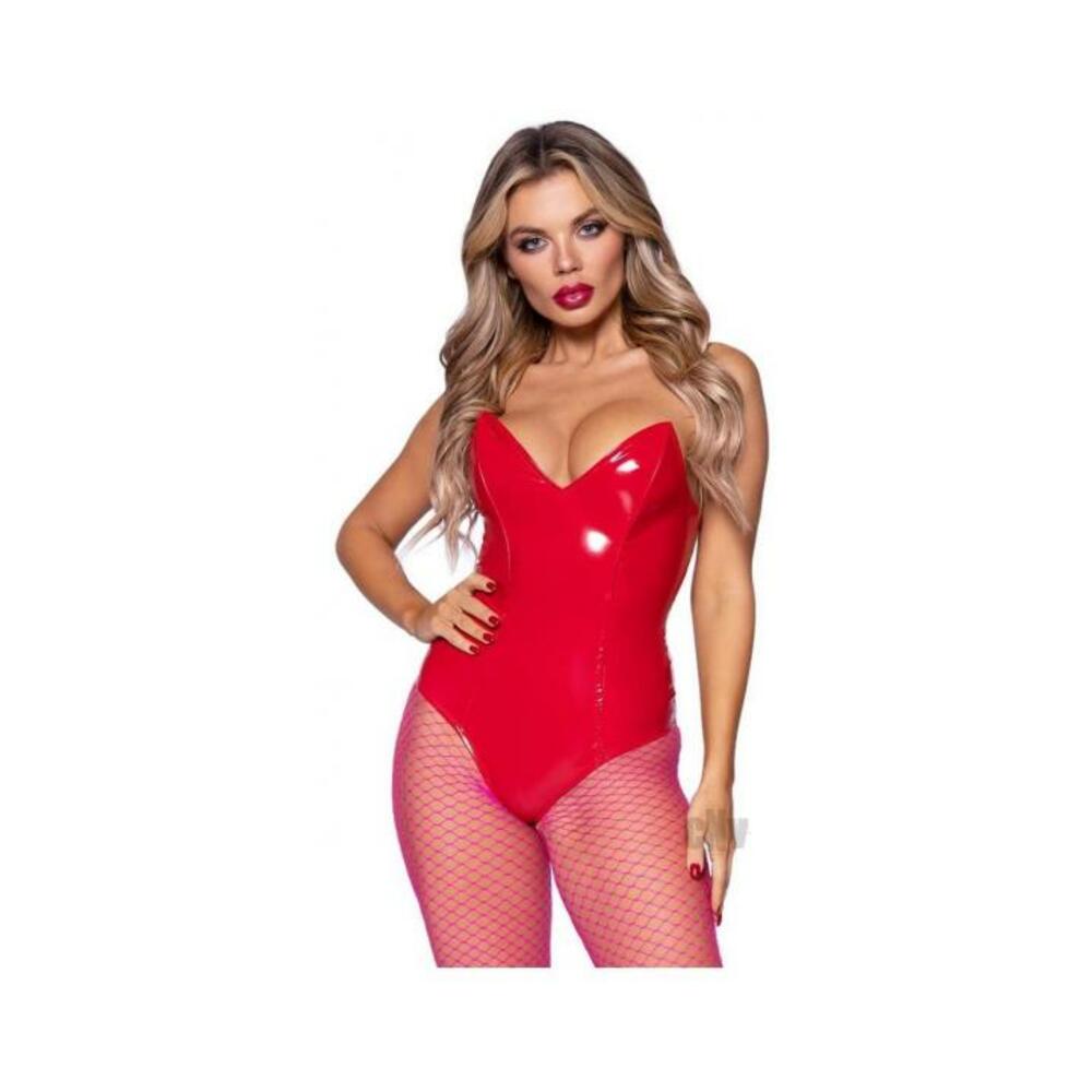 Vinyl Boned Bodysuit Sm Red