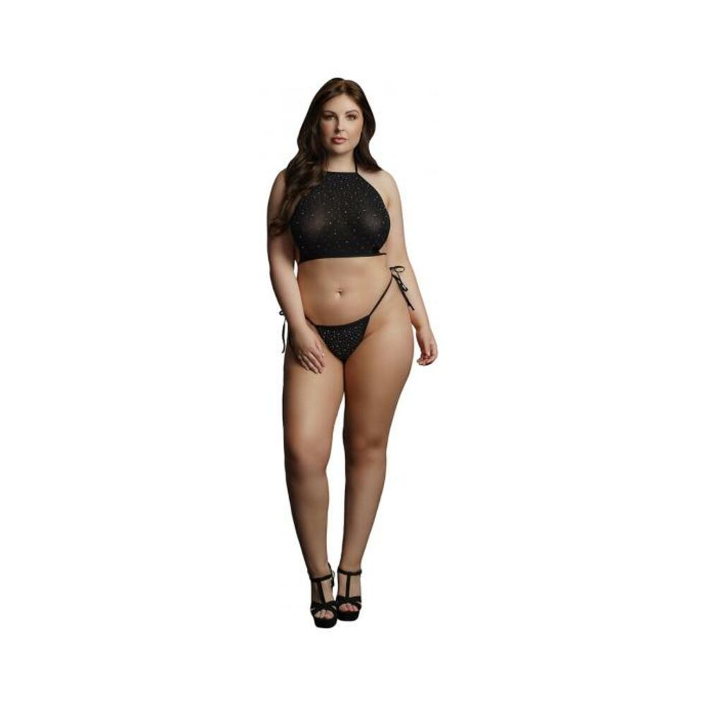Shots Le Desir Festive Rhinestone Top And Thong Osx Black