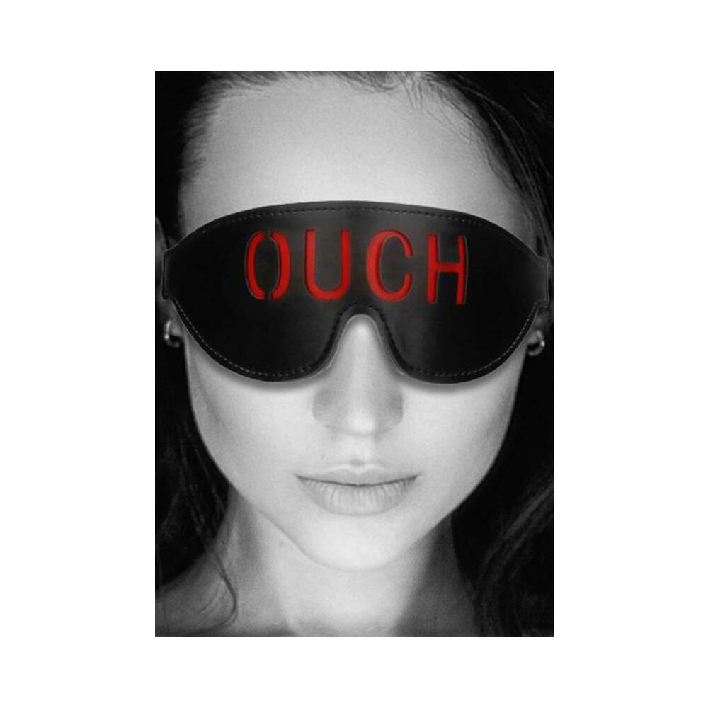 Ouch! Black & White Bonded Leather Eye Mask Ouch With Elastic Straps Black