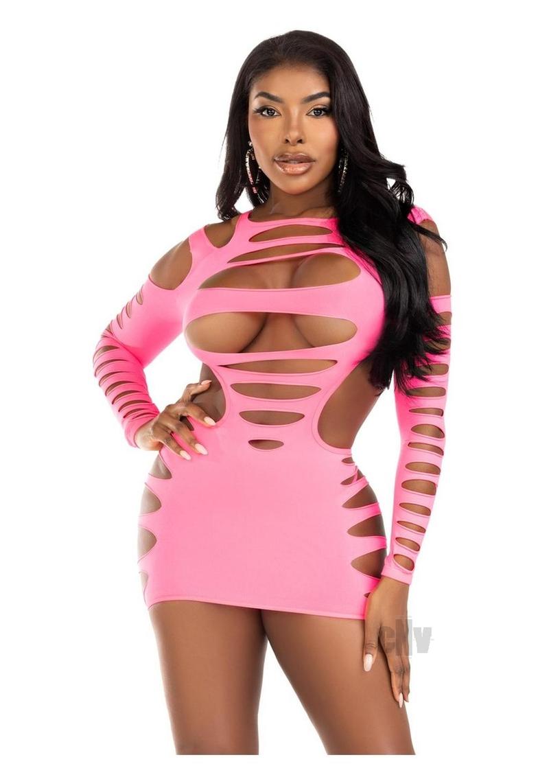 Opaque Shred Cut Mini Dress Os Pnk