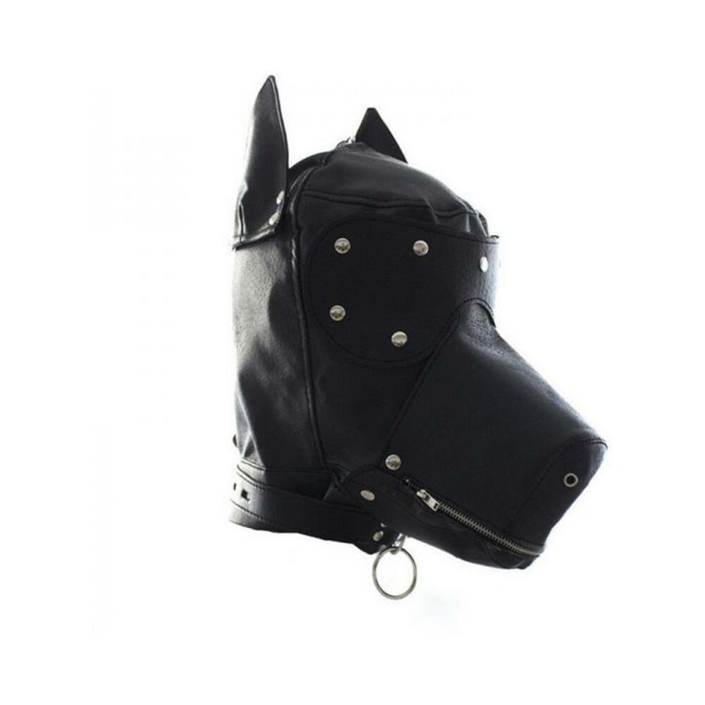 Ple'sur Locking Lace-up Faux Leather Dog Hood Mask With Zipper Mouth Black