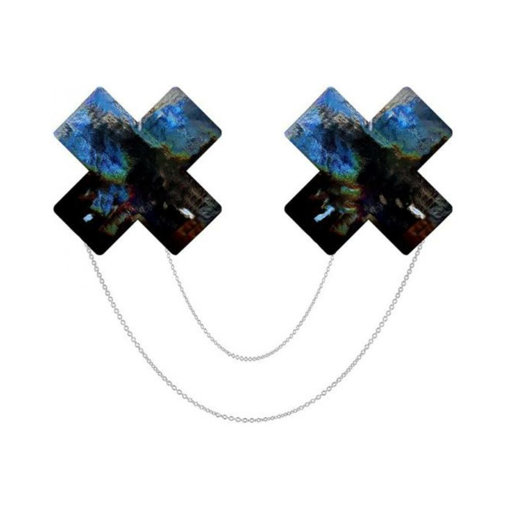 Neva Nude Midnight Sky Black Wet Holographic Vinyl Chained X Factor Nipple Cover Pasties