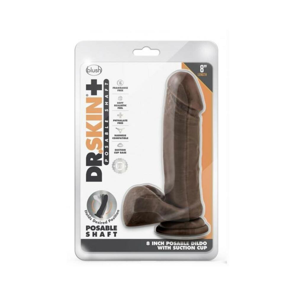 Dr. Skin Plus Posable Dildo With Balls 8 In. Chocolate