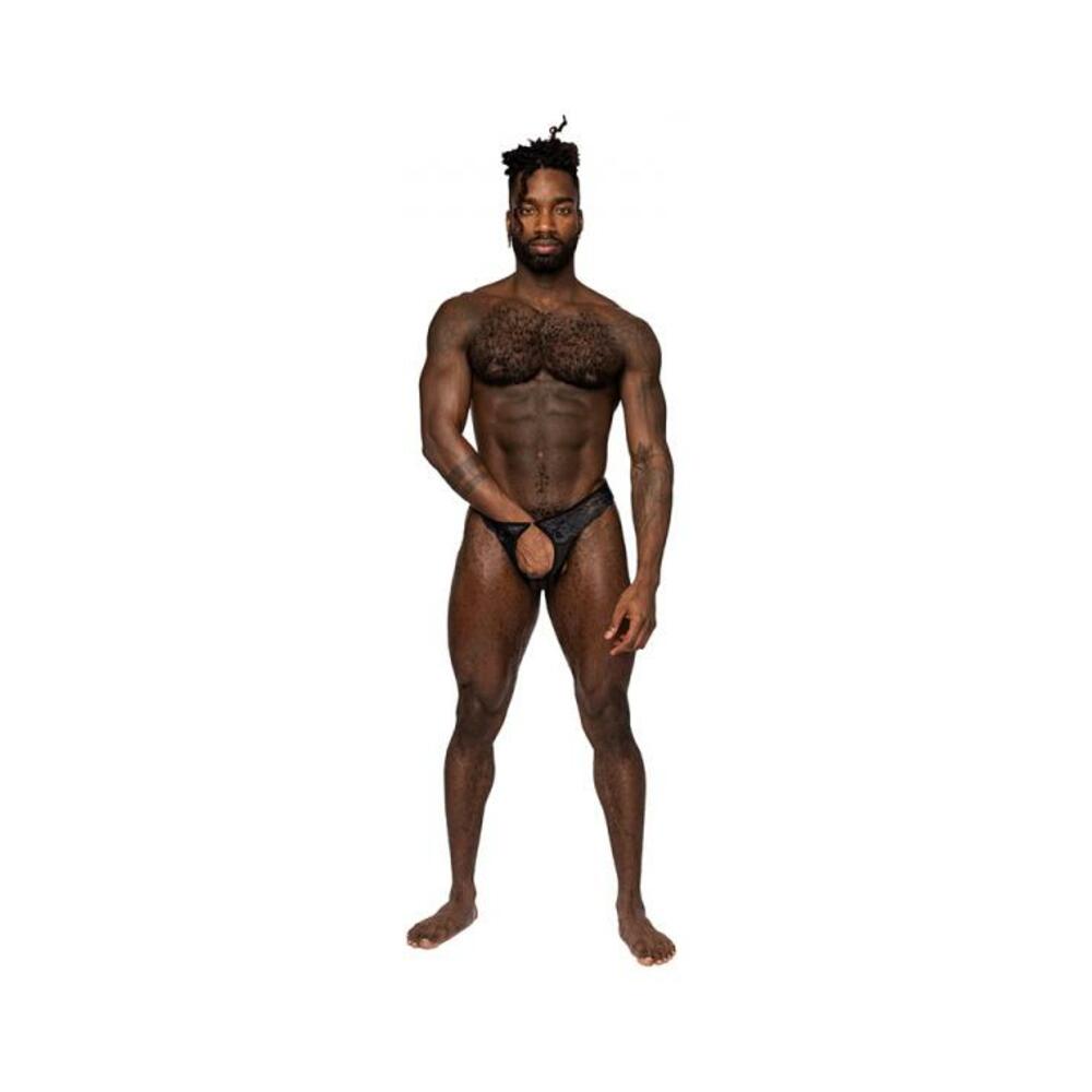 Male Power Sassy Lace Open Ring Thong Black S/m