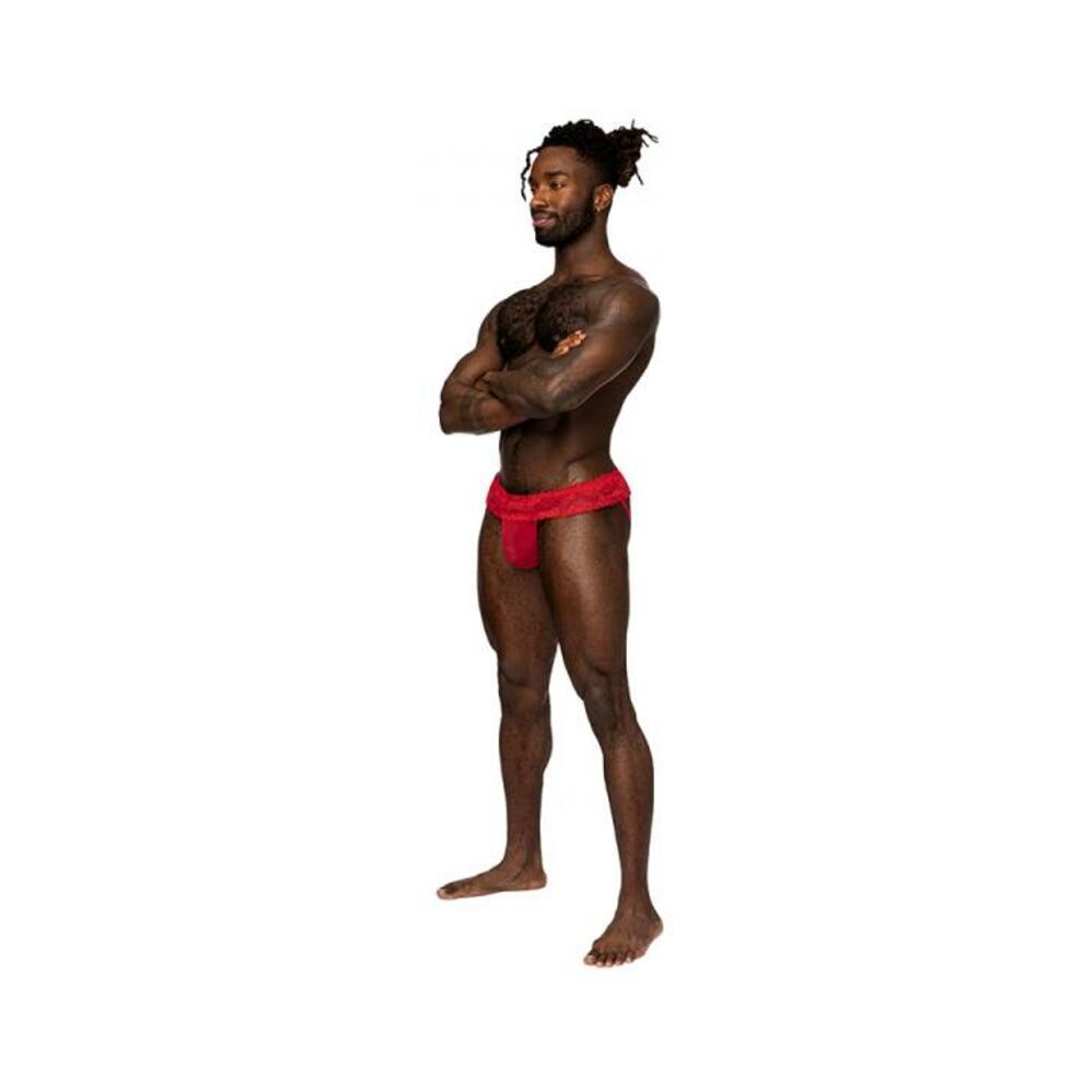 Male Power Sassy Lace Skirt Jock Red L/xl