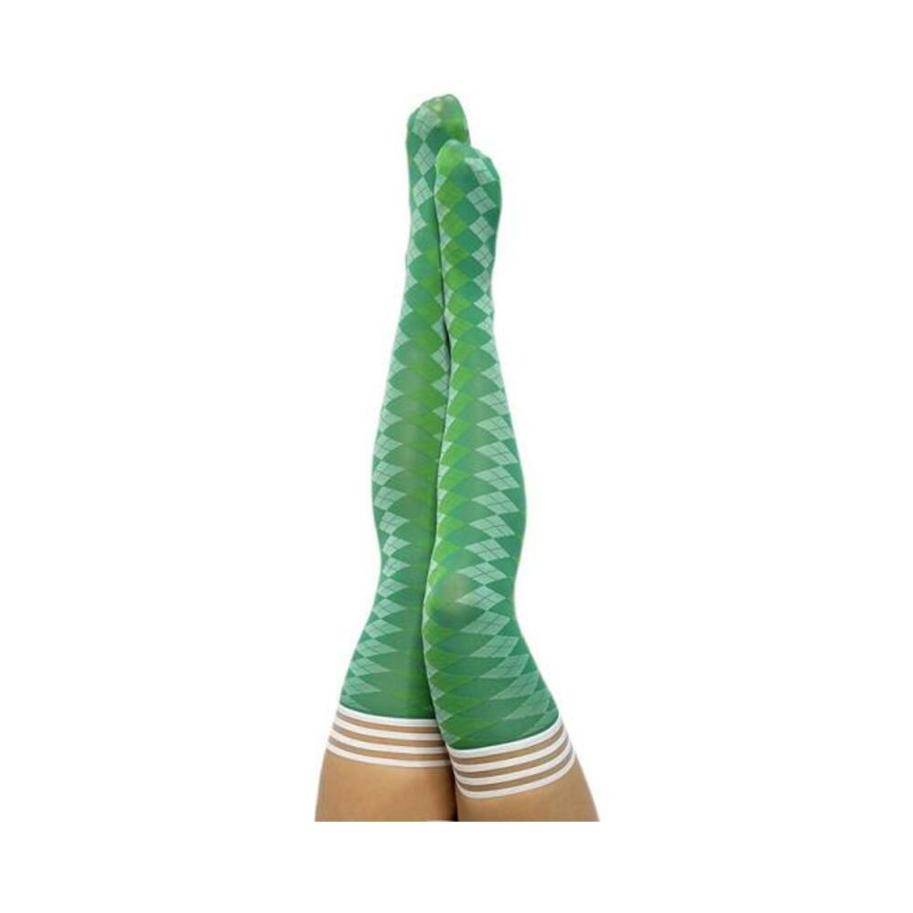 Kixies On Point Collection Par 4 Green Argyle Thigh-high Stockings Size B