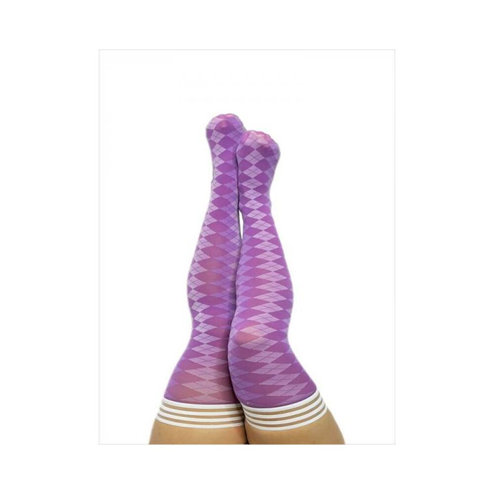 Kixies On Point Collection Par 4 Purple Argyle Thigh-high Stockings Size D