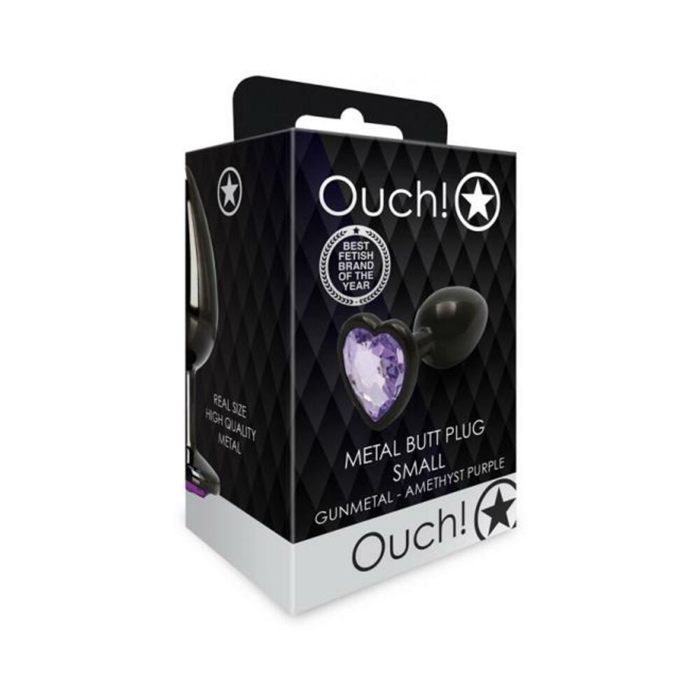 Shots Ouch! Heart Gem Butt Plug Small Gunmetal/amethyst