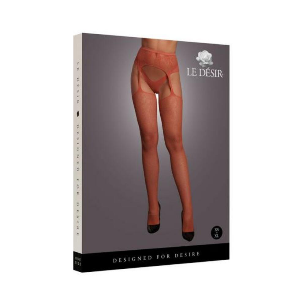 Le Desir Fishnet And Lace Garterbelt Stockings Sunset Glow O/s