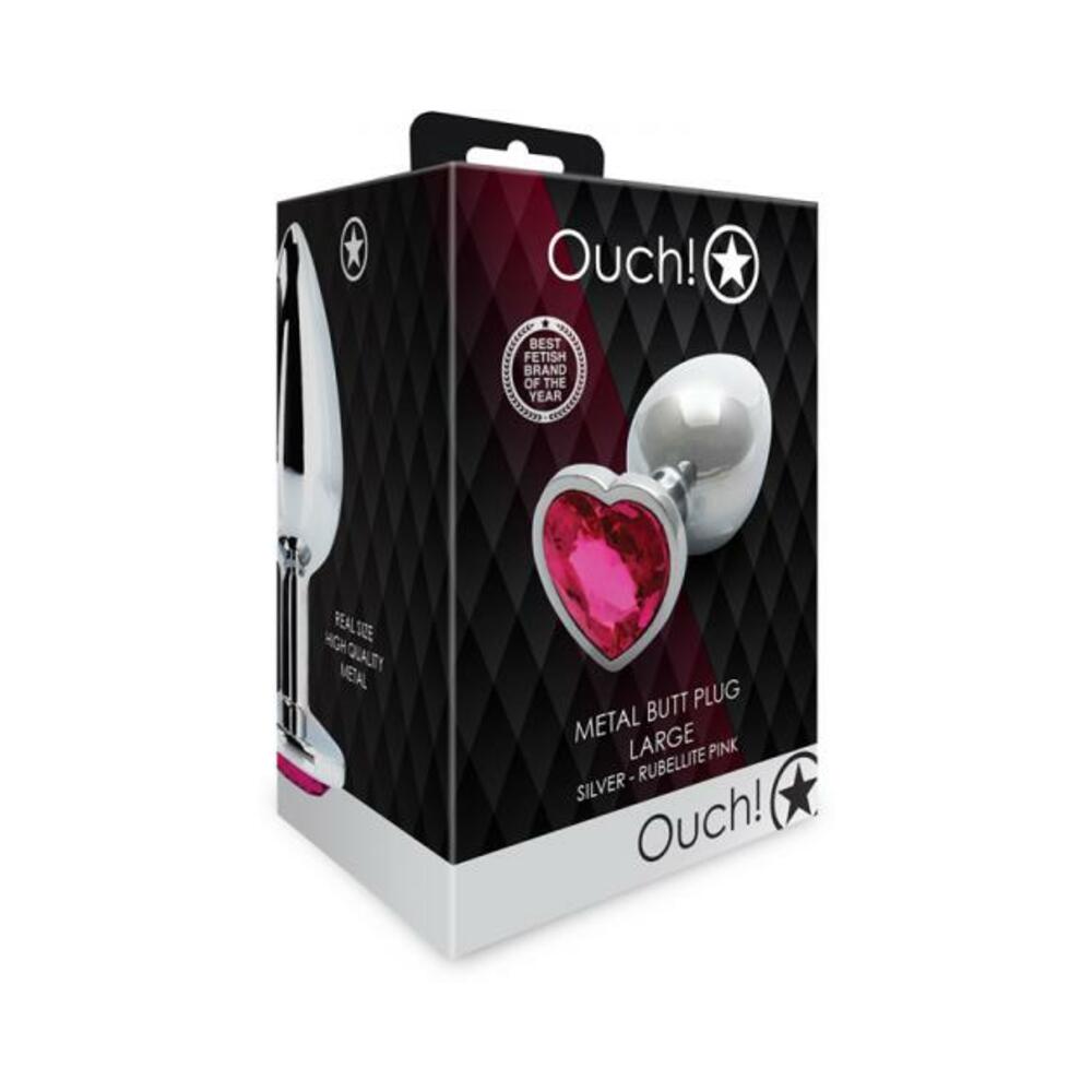 Shots Ouch! Heart Gem Butt Plug Large Silver/rubellite Pink