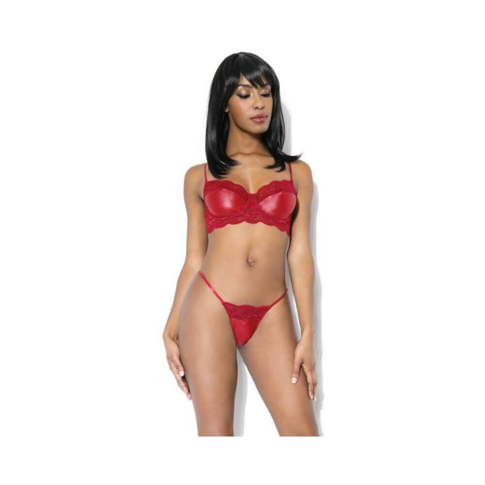 Lace And Matte Wetlook Bra And G-string Merlot L/xl Hanging