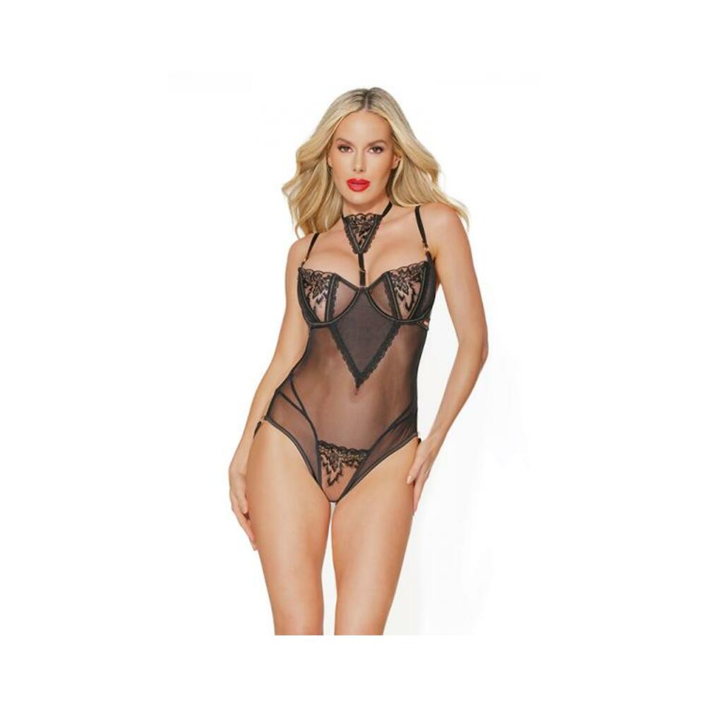 Black Label Crotchless Teddy Black/rose Gold Xl
