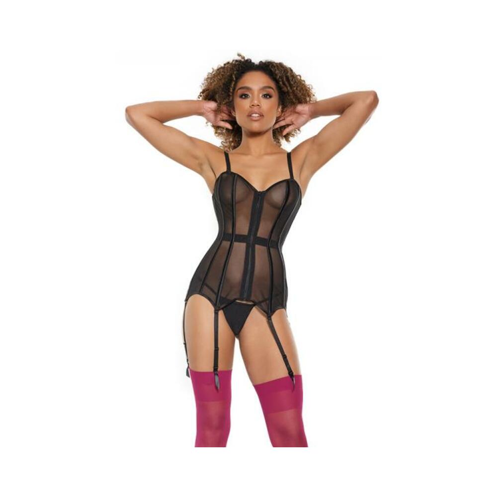 Coquette Mesh Corset With Zipper Front & Removable Straps Black M