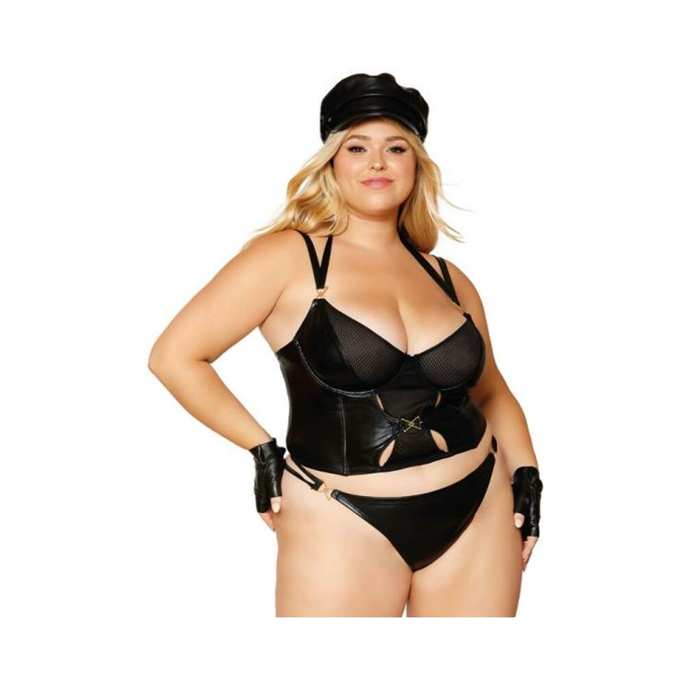 Dreamgirl Wetlook Fishnet Strappy Bustier & Thong Set Black 3xl Hanging