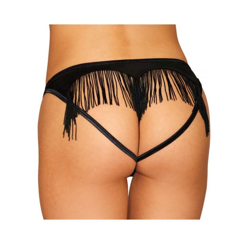 Heart Back Panty W/ Fringe Black Small