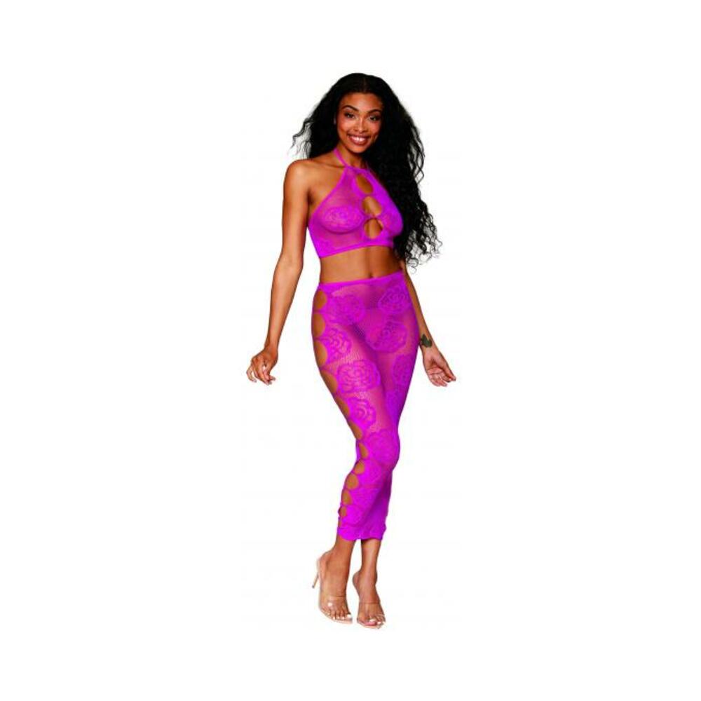 Bralette & Long Skirt Set Rose Pattern Beet O/s