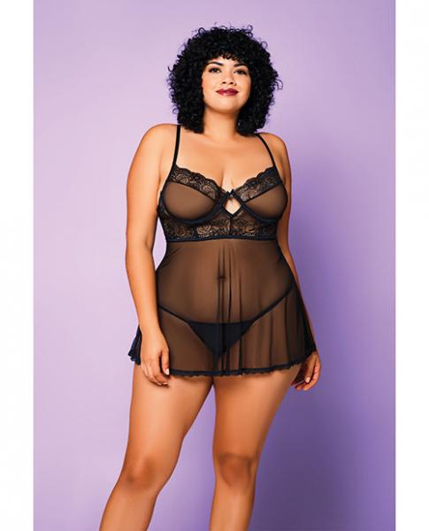 Soft Mesh Babydoll & G-string Black 2x