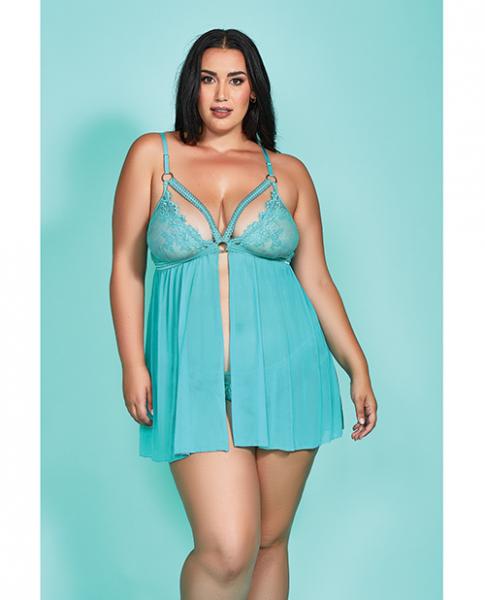 Riley Eyelash Lace Soft Cup Babydoll & Panty Teal 1x