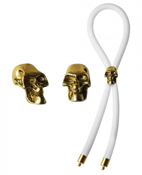 Bolo C-Ring Lasso Gold Skull Bead Silicone White