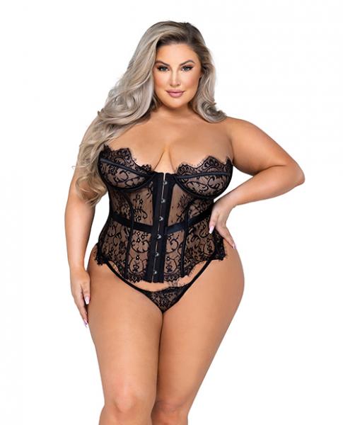 Fantasy Scalloped Eyelash Lace Bustier & Thong Black 1x