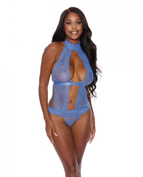 Lace & Mesh Halter Neck Teddy Periwinkle Sm