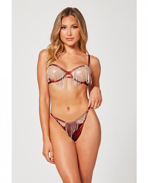 Holiday Rhinestone Bra W/underwire Open Cup & G-string Wine S/m