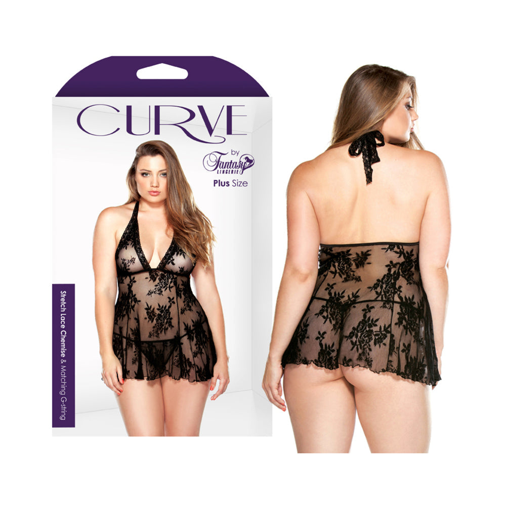 Curve Stretch Lace Chemise & Matching G-string Black 3x/4x