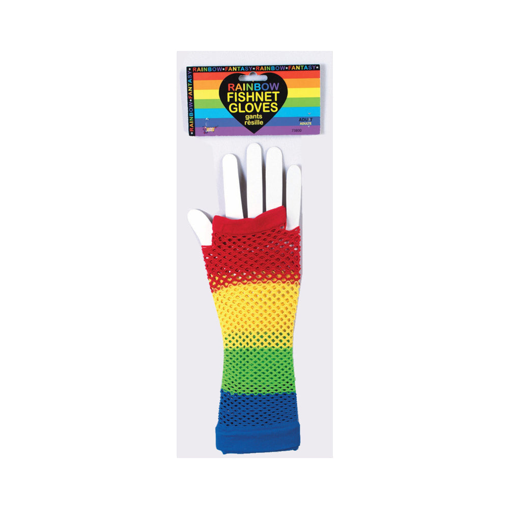 Rainbow Fishnet Gloves O/S