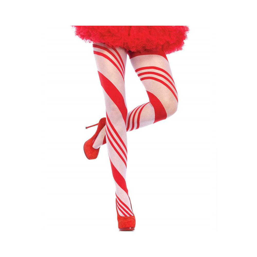 Spandex Sheer Candy Striped Pantyhose O/S Red White