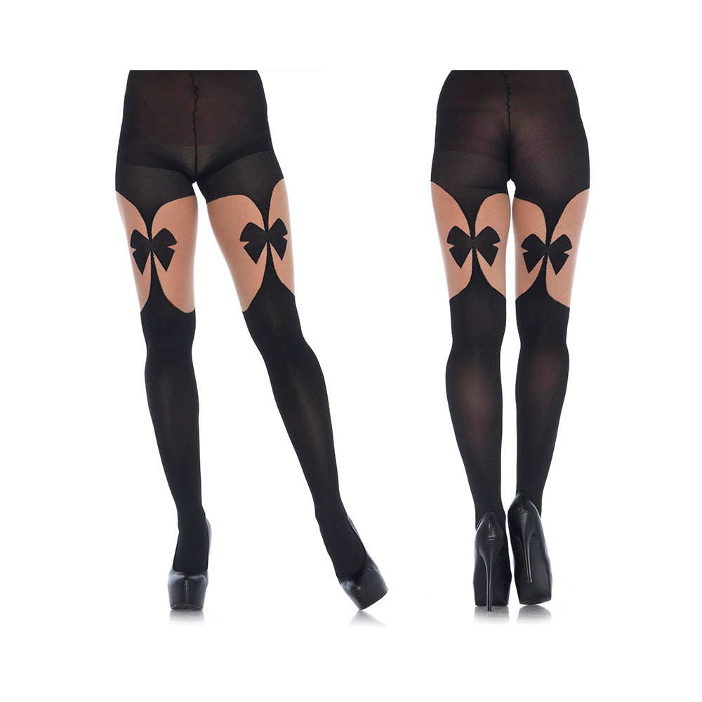 Opaque Illusion Garterbelt Tights With Front & Back Bow O/s Black/nude