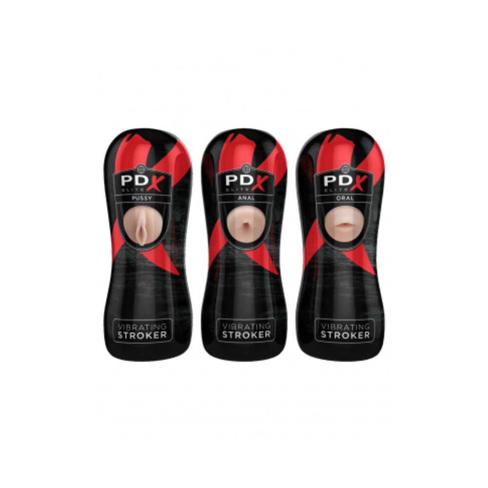 Pdx Elite Vibrating Pussy Mouth Ass Stroker Display Of 12
