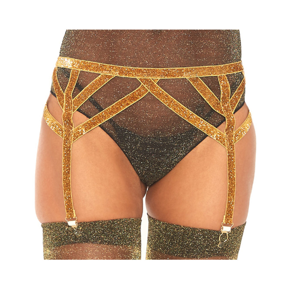 Shimmer Lurex Elastic Garter Belt. Gold O/s