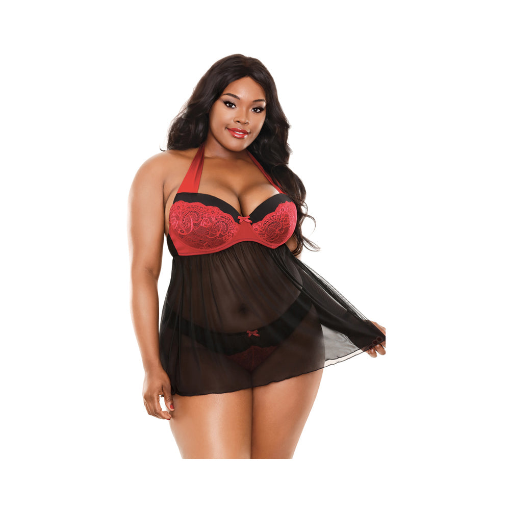 Curve Sophia Halter Babydoll & Panty Red 1x/2x