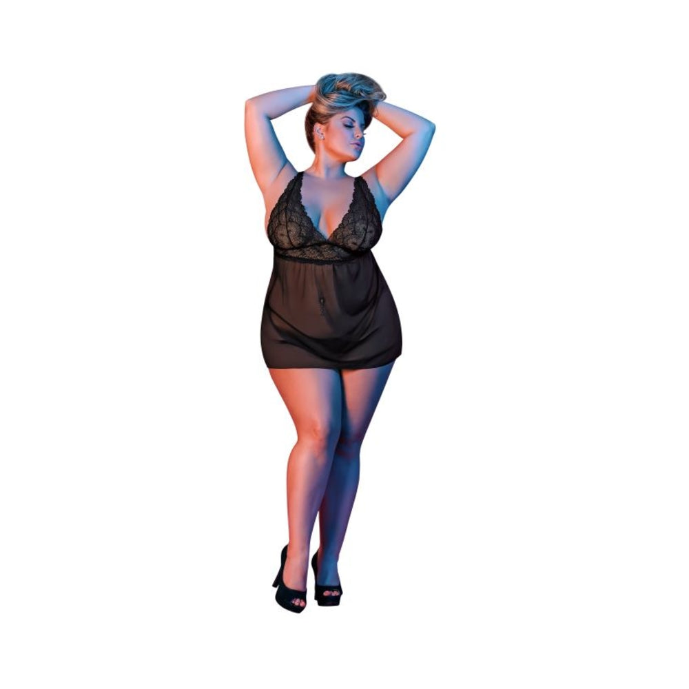 Magic Silk Sexy Time Baby Doll W Fly Away Back & G-set Black Queen Size