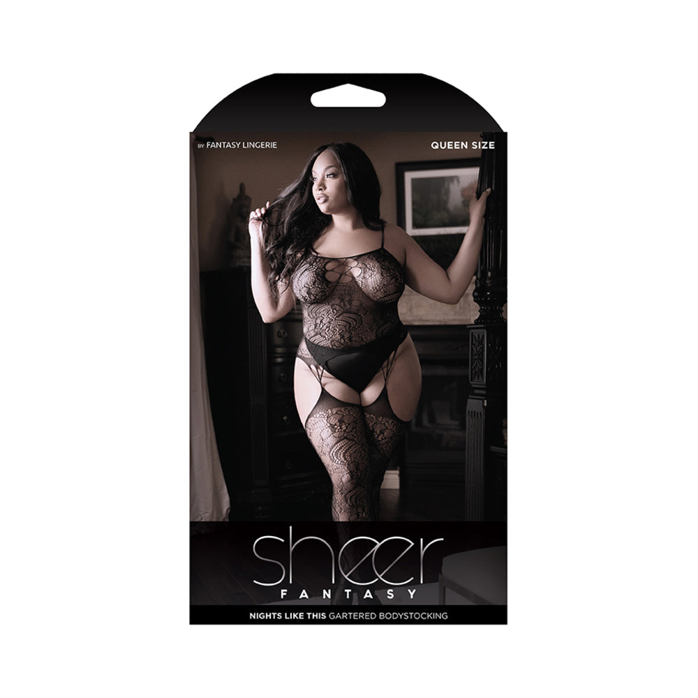 Sheer Nights Like This Gartered Bodystocking With Cutout Front Queen