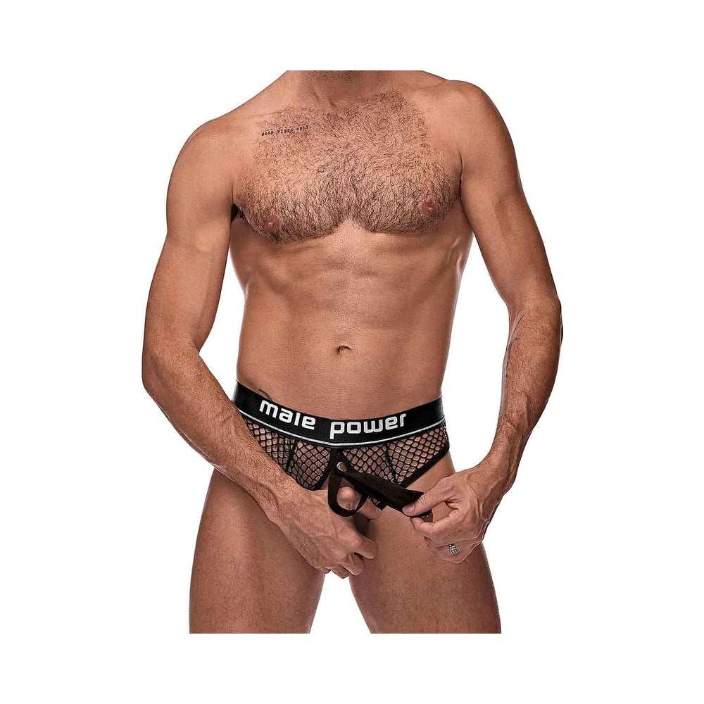 MP Cock Pit Net Cock Ring Thong Blk SM